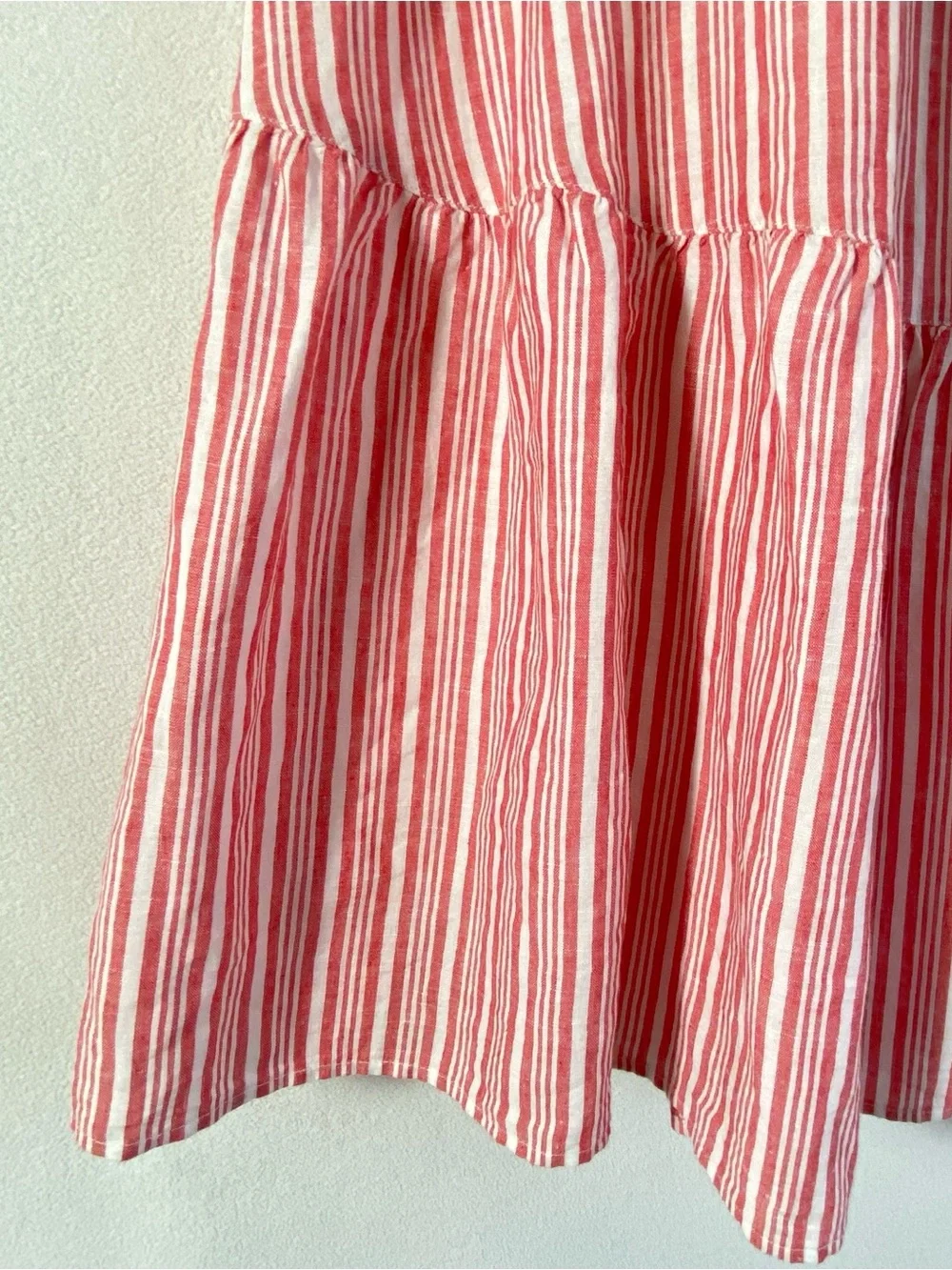 TALBOTS Linen/Cotton Blend Maxi Skirt Red/White Striped Elastic Waist Flare Sz L